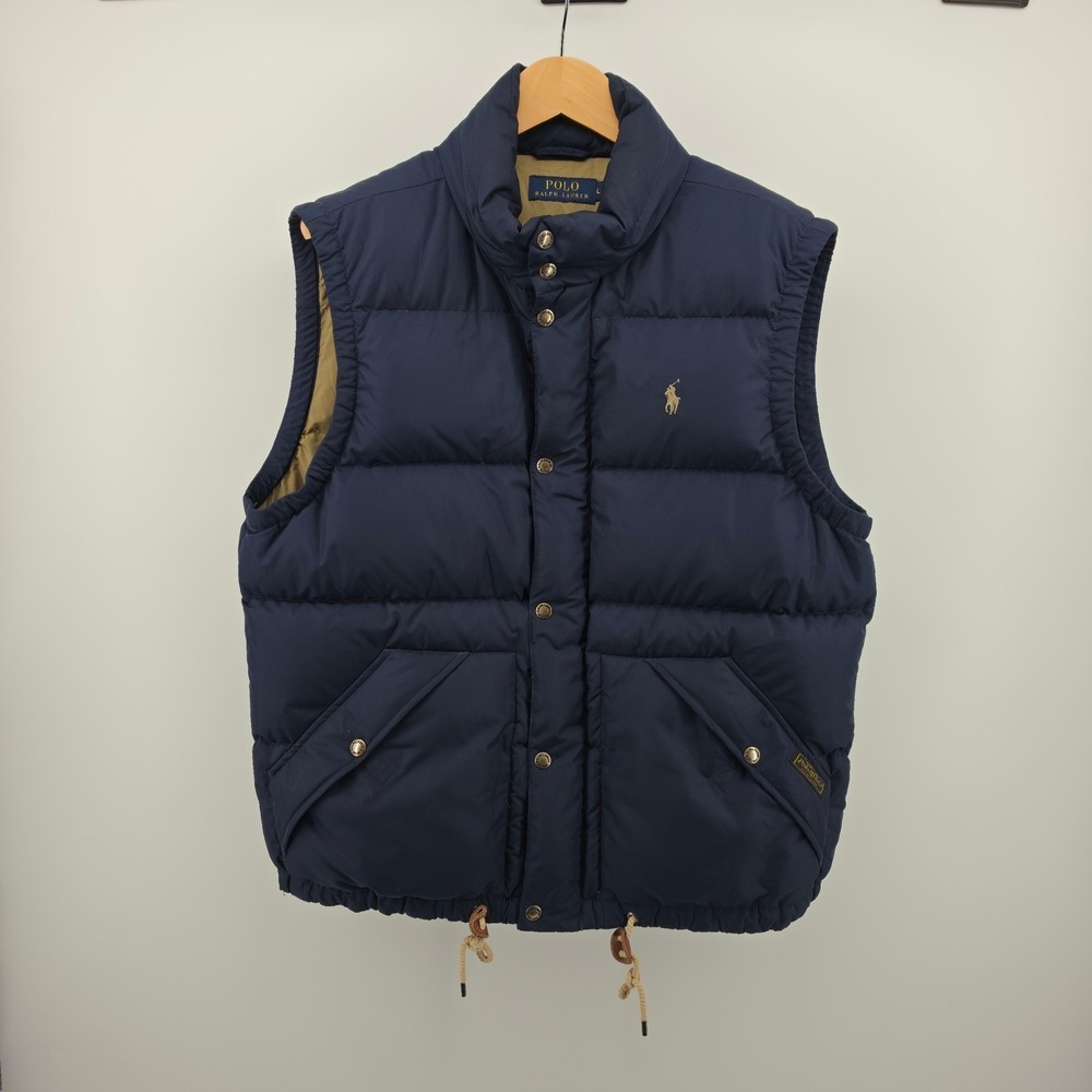 Polo Ralph Lauren Mens Puffer Vest Navy Blue Down Filled Quilted Size L